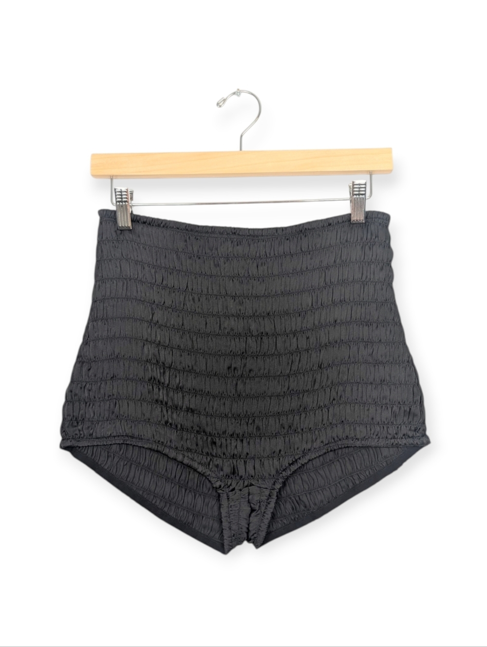 Free People Intimately Lounge Shorts L Black Smocked High Rise Sleepwear NWT